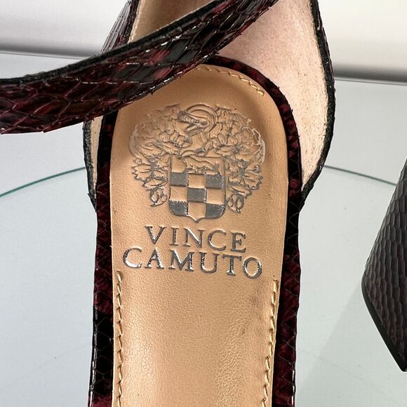 Vince Camuto Beah Sandal Red Black Leather Snake Print Ankle Strap - Picture 6 of 9